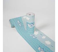 Lovely Kids Cenefas Adhesivas Para Los Niños Paper Boat Love 5.00 m x 0.155 m Azul Blanco Fabricado en Alemania de A.S. Création 403731