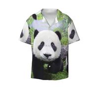 Lovely Panda Walking On The Grassland - Camisa hawaiana de manga corta con botones para hombre, camisa de playa con bolsillo, Negro, XL