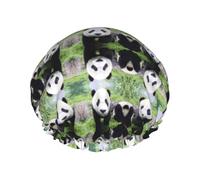 Lovely Panda Walking On The Grassland - Gorros de ducha para mujer, gorros de baño elásticos y reutilizables, gorro de ducha de doble capa impermeable, gorros de ducha de baño