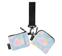 Lovely Pink Cloud Rainbow - Carteras dobles para mujer, fundas para tarjetas de visita, organizador de tarjetas plano y delgado con bolsillo con cremallera para uso diario, 2 unidades, monedero