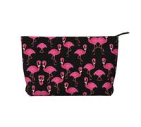 Lovely Pink Flamingos - Bolsa de maquillaje de pana con cremallera, organizador de cosméticos y artículos de tocador, práctica bolsa para maquillaje de mujer, color negro, talla única