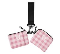 Lovely Pink Lace Butterfly Plaid - Tarjetero pequeño portátil para tarjetas de identidad con correa de muñeca para mujer, 2 paquetes, Bonito encaje rosa a cuadros de mariposa, 1 size, Casual