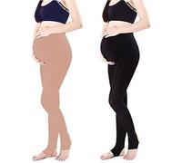 LOVELYBOBO 2 Pack Las mujeres embarazadas maternidad medias pantalones Leggings opaco medias 320 Denier (negro + desnudo)