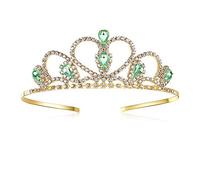 Lovelyshop Green Gems - Tiara dorada con diamantes de imitación para niños pequeños, grandes, graduación, cumpleaños, corona de princesa