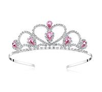 Lovelyshop Tiara de diamantes de imitación de gemas rosas para niña en la fiesta de cumpleaños de la princesa de Halloween