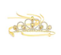 Lovelyshop Tiara de diamantes de imitación dorados con gemas coloridas para niños pequeños, grandes, graduación, cumpleaños, corona de princesa, Large, Diamante falso, Cristal