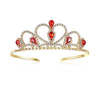 Lovelyshop Tiara de diamantes de imitación dorados con gemas coloridas para niños pequeños, grandes, graduación, cumpleaños, corona de princesa, M, Diamante falso, Cristal