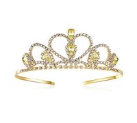 Colorida tiara de diamantes de imitación con corazón dorado, 1 Count (Pack of 1), Metal