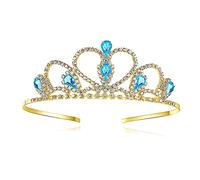 Lovelyshop Tiara dorada con diamantes de imitación azules para niños pequeños, grandes, graduación, cumpleaños, corona de princesa