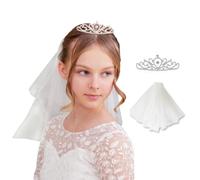 Lovelyshop Velo corto blanco y paquete de peine de tiara de plata para adolescentes y mujeres en primera comunión