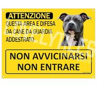 Lovelytiles Amstaff - Cartel de placa de advertencia Atención: esta zona es defendida por perro de guardia entrenado. No acercarse no entrar PVC amarillo