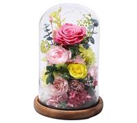 lovenfold Flores para entrega, flores preservadas en cúpula de cristal, rosa rosa para siempre, regalos de cumpleaños para mujeres, mamá, abuela, amiga para ella, decoración del hogar