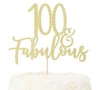 LOVENJOY 100 y Fabuloso Adorno Para Tarta de Cumpleaños con Purpurina Dorada Happy 100th Birthday Cake Topper Fiestas Decoración Para Tarta