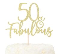 LOVENJOY 50 y Fabuloso Adorno Para Tarta de Cumpleaños con Purpurina Dorada Happy 50th Birthday Cake Topper Fiestas Decoración Para Tarta