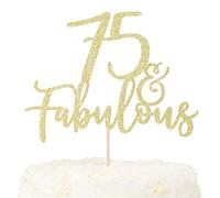 LOVENJOY 75 y Fabuloso Adorno Para Tarta de Cumpleaños con Purpurina Dorada Happy 75th Birthday Cake Topper Fiestas Decoración Para Tarta