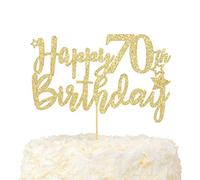 LOVENJOY Happy 70th Birthday Cake Topper 70 y Fabuloso Decoración Para Tarta de Cumpleaños Purpurina Dorada Adorno Para Tarta de Cumpleaños