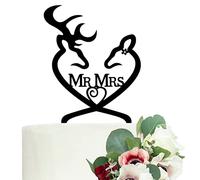 LOVENJOY with Gift Box Deer Mr and Mrs Monogram Wedding Engagement Cake Decoration Topper Black (4.3-inch) by LOVENJOY