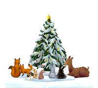Lovepop Tarjeta desplegable de Navidad para ella y él, tarjetas de felicitación navideñas 3D para niños, niñas, hombres, mujeres, árbol de Navidad de 5 x 7 pulgadas, animales del bosque, tarjeta de