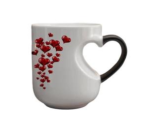 Lover Color Change Mug - Heart Shape Handle Ceramic Cup, Heat-Activated Magic Mug | Heart-Shaped Color-Changing Coffee Cup with Surprise Pattern Appears with Hot Drinks | Fun Ceramic Mugs for lovers