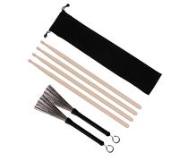 Lovermusic Juego de 1 par de cepillos de alambre de tambor y 2 pares de varillas de madera para baquetas de tambor