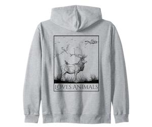 Loves Animals Nature Wildlife Graphic of Deer and Birds Sudadera con Capucha