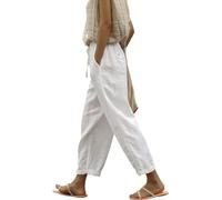 LOVESHOOT Pantalones de lino para mujer con bolsillos, cintura alta, cómodos, casuales, ligeros, holgados, D-s011-blanco, X-Large