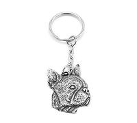 LoveTails Llavero de perro bulldog francés de peltre, llavero de metal personalizado hecho a mano, llavero de regalo premium para hombres, mujeres y perros, plata, Taille unique