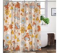 Lovetar Cortina de Ducha Retro de los años 70 y 60, Estilo Hippie, diseño de Hongos Hippie con Flores, Bohemio, Floral, Lavable, Impermeable, Juego de Cortinas de baño para decoración de baño, Arte