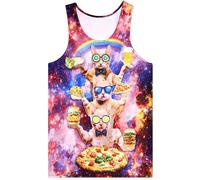 Loveternal Camiseta Sin Mangas Camiseta Sin Mangas para Hombre Estampado 3D Pizza Gato Estampado Cerveza Verano Moda Fresca Estilo Callejero Camisa Muscular Camisa Muscular XL