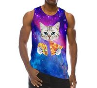 Loveternal Hombre Pizza Cat Chalecos Camisetas sin Mangas 3D Gráficos Impresos Divertido Tank Top XL