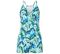 Loveternal Mono Monos de Mujer Mujer Verano Mameluco Corto Sábana Mono de una Pieza Sin Mangas Elegante Sexy Correas Bolsillos Sin Respaldo Cuello en V Playa, M