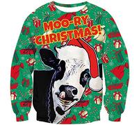Loveternal Ugly Christmas Jumpers Men 3D Moo-RY Christmas Pullover Moo-RY Christmas Graphic Santa Crewneck Long Sleeve Top M