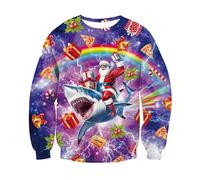 Loveternal Unisexo Papá Noel Tiburón Jersey Navideño 3D Ugly Christmas Sweater Feo Manga Larga Tiburón Xmas Pullover M