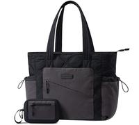 LOVEVOOK Bolso Mujer Grande Bolso Tote Mujer Portatil Trabajo Tote Bag Shopper para Universidad Viaje Oficina Trabajo Escuela (Negro Gris, 15,6 pulgadas)
