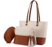 LOVEVOOK Bolso para mujer, Shopper Bolso de hombro, Bolso grande para mujer, Bolso de mano de 3 piezas, Beige-Marrón