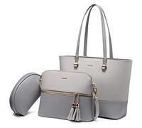 LOVEVOOK Bolso Para Mujer, Shopper Bolso De Hombro, Bolso Grande Para Mujer, Bolso De Mano De 3 Piezas, Gris