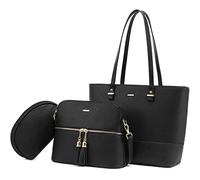LOVEVOOK Bolso Para Mujer, Shopper Bolso De Hombro, Bolso Grande Para Mujer, Bolso De Mano De 3 Piezas, Negro