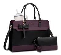 LOVEVOOK Laptop Handtasche Damen Groß Business Shopper Tasche PU Leder 2 in 1 Crossbody Tote Bag Handbag Elegant Arbeitstasche Aktentasche Lehrertasche für Büro Arbeit, Púrpura-Negro, 15,6 pulgadas