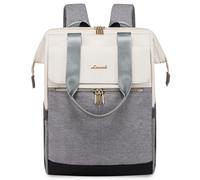 LOVEVOOK Mochila para mujer, portátil, mochila escolar impermeable, Beige & Gris, 17,3 Zoll