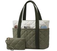 LOVEVOOK Shopper Tasche Handtasche Damen leicht Puffer Tote Bag Arbeitstasche Schultasche Laptoptasche Schultertasche Lehrertasche Handbags Women für Uni Büro Arbeit Reisen, Verde Oliva Beige, large