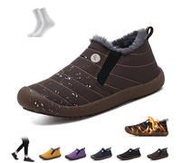 LOVEWLVNCL Men Women Waterproof Warm Plush Lined Outdoor Snow Ankle Boots Winter Comfortable Anti-Slip Slip-on Lightweight Winter House Shoes Snow Ankle Booties(gris,45 EU)