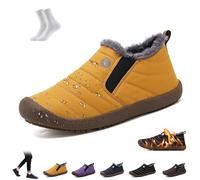 LOVEWLVNCL Men Women Waterproof Warm Plush Lined Outdoor Snow Ankle Boots Winter Comfortable Anti-Slip Slip-on Lightweight Winter House Shoes Snow Ankle Booties(Yellow,38 EU)