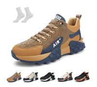 LOVEWLVNCL Men's Orthopedic Comfort Sneaker 2025 Casual Waterproof Breathable Non Slip Slip-On Lightweight Tennis Sneaker Orthopedic Walking Running Shoes Arch Support(marrón,46 EU)