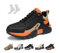 LOVEWLVNCL Men's Orthopedic Comfort Sneaker 2025 Casual Waterproof Breathable Non Slip Slip-On Lightweight Tennis Sneaker Orthopedic Walking Running Shoes Arch Support(Black Orange,42 EU)