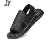 LOVEWLVNCL Soft Sole Woven Summer Sandals, Men Summer Black Breathable Anti-Slip Open Toe Air Cushion Shoes Outdoor Beach Sandals (Color : Negro, Size : 40 EU)