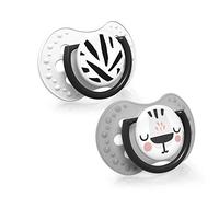 LOVI 2x Chupete Silicona para Bebé de 6-18 meses | Cubierta Higiénica | Efecto Calmante | Protege el Reflejo Natural de Succión de Bebé | Salt&Pepper Colleción