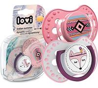 LOVI 2x Chupete Silicona para Bebés de 18+ meses | Cubierta Higiénica | Efecto Calmante | Protege el Reflejo Natural de Succión de Bebé | Indian Summer Colección | Rosa