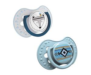 LOVI 2x Chupete Silicona para Bebés de 6-18 meses | Cubierta Higiénica | Efecto Calmante | Protege el Reflejo Natural de Succión de Bebé | Indian Summer Colección | Azul