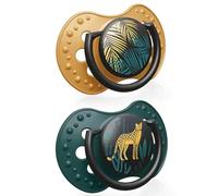 LOVI chupetes para bebé, 6-18 Meses, con Tetina de Silicona, sin BPA, Punta Dinámica, Colección Jungle Vibes Boy, 2 piezas, Verde