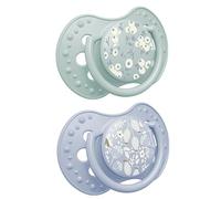 Lovi Dynamic Blossom Boy - Juego de 2 tetinas para niños de 0 a 3 meses, mango fosforescente en la oscuridad, funda higiénica, sin BPA